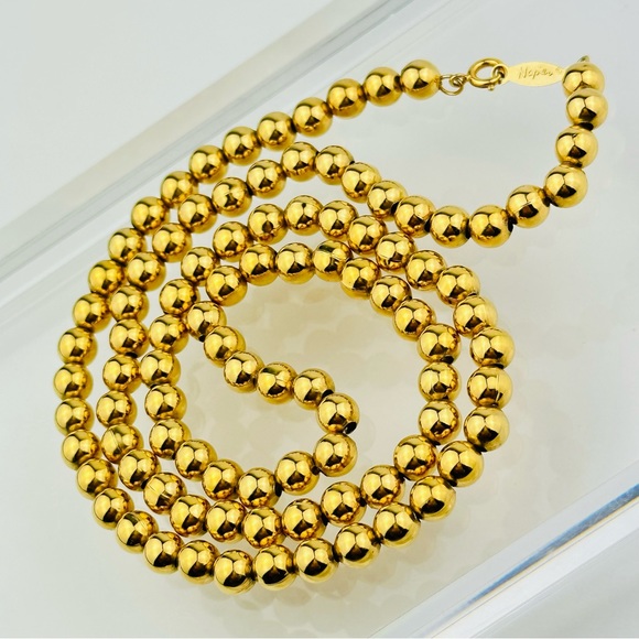 VINTAGE NAPIER BALL BEAD POLISHED GOLD PLATED NECKLACE - Picture 4 of 12